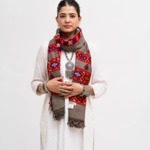 3 Patti Kinauri Stole With Extra Border Angora Slub